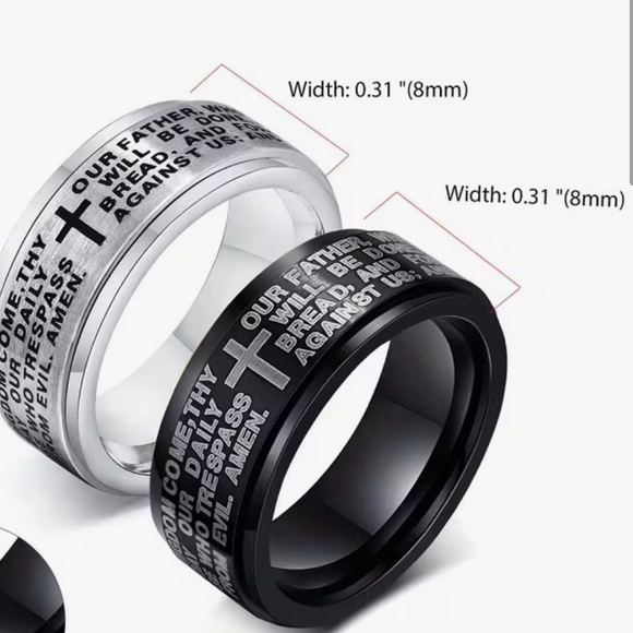 NWT π€© Silver and Black Prayer Rings Stainless Steel size 12 set of TWO rings! - Picture 3 of 8